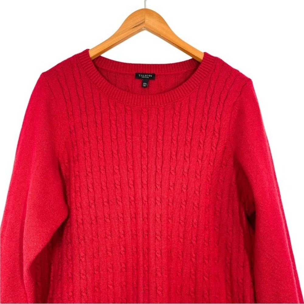 Talbots Cable Knit Red Sweater 2XP Plus Petite Cotton Blend Classic Crewneck Top - Picture 3 of 9